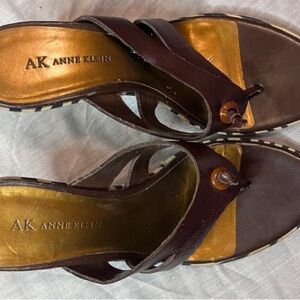 Anne Klein Dark Brown Sandals with Gold Accents